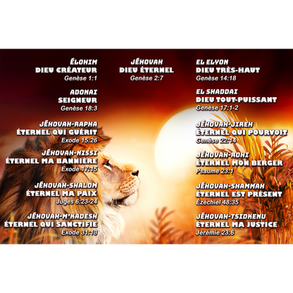 Toile - Les noms de Dieu avec YHWH au centre, (lion en arrière plan)
