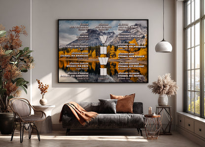 Toile - Les noms de Dieu avec YHWH au milieu, (montagnes en arrière plan)